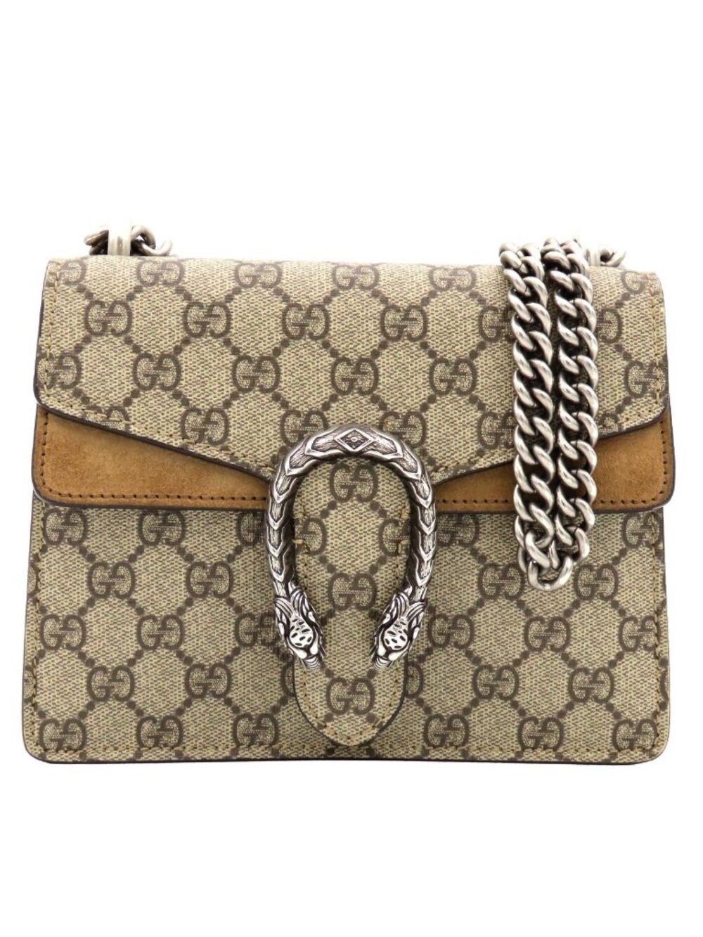 Gucci Dionysus Chain Shoulder Bag GG Supreme Beige Suede